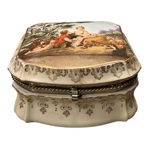 VTG Jewelry Trinket Box Porcelain Renaissance Hand Painted Ardalt Lenwile China